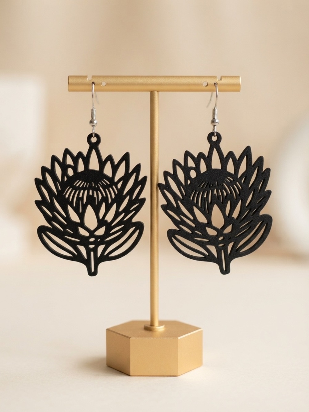 Black Floral Cutout Dangle Earrings - Women's Jewelry